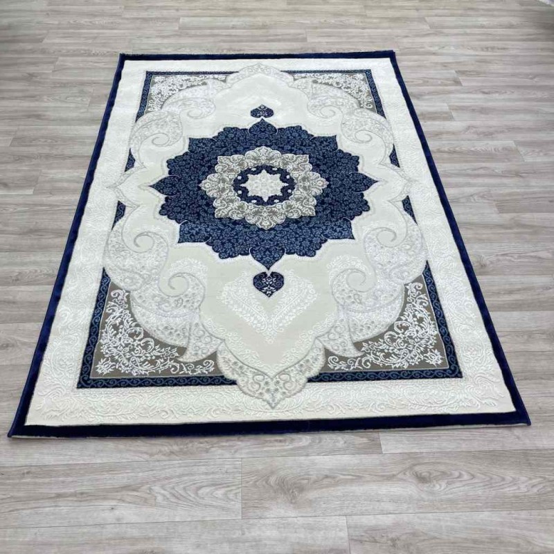 Turkish Paris carpet modern soft 0DS90Z Dark blue light beige size 100*200