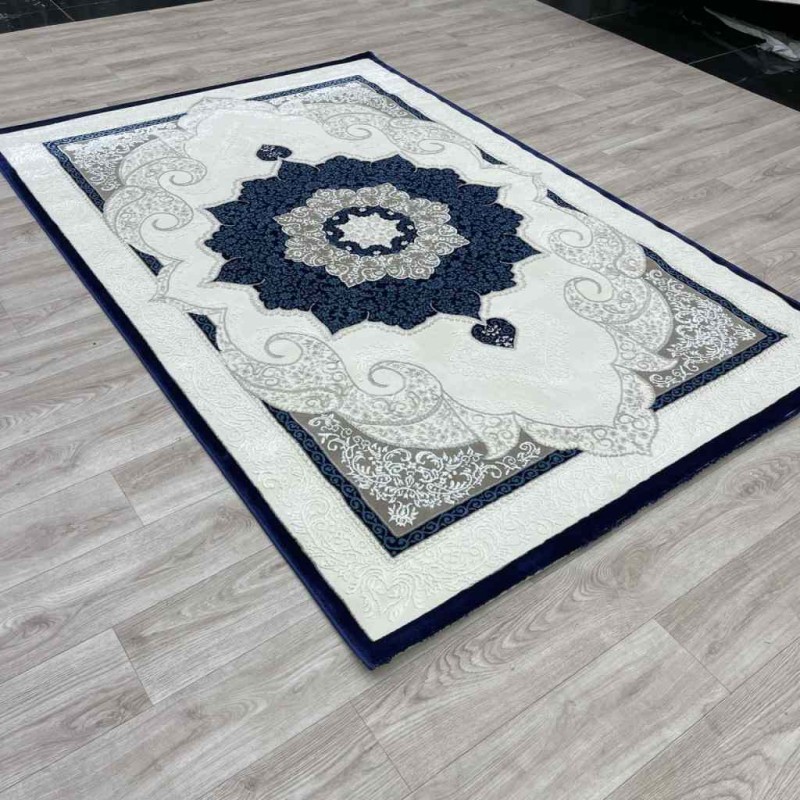 Turkish Paris carpet modern soft 0DS90Z Dark blue light beige size 100*200