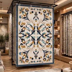 سجاد رمادا نقش كوري تركي A334A سماوي غامق مقاس 100*300