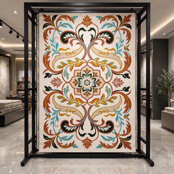 سجاد رمادا نقش كوري تركي A173A كريم مقاس 100*200