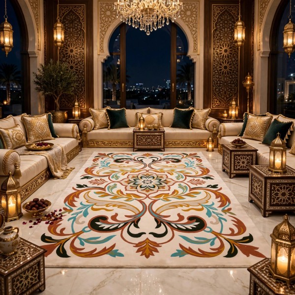 سجاد رمادا نقش كوري تركي A173A كريم مقاس 100*200