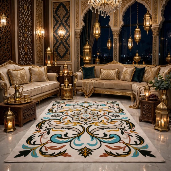 سجاد رمادا نقش كوري تركي A173A اخضر مقاس 400*500