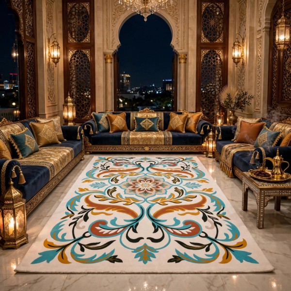 سجاد رمادا نقش كوري تركي A173A تركواز مقاس 250*350