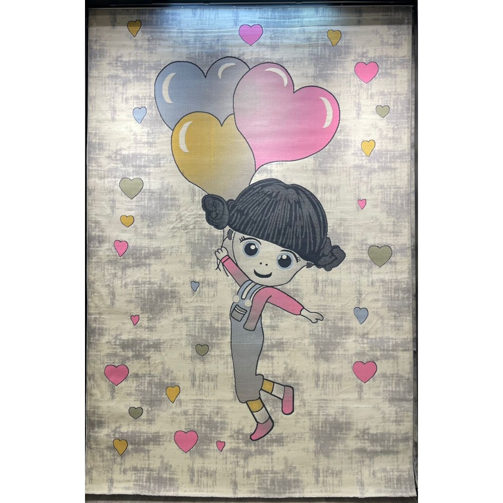 سجاد تركي اطفال كيدز 52665B اللون زهري ابيض مقاس 300*400