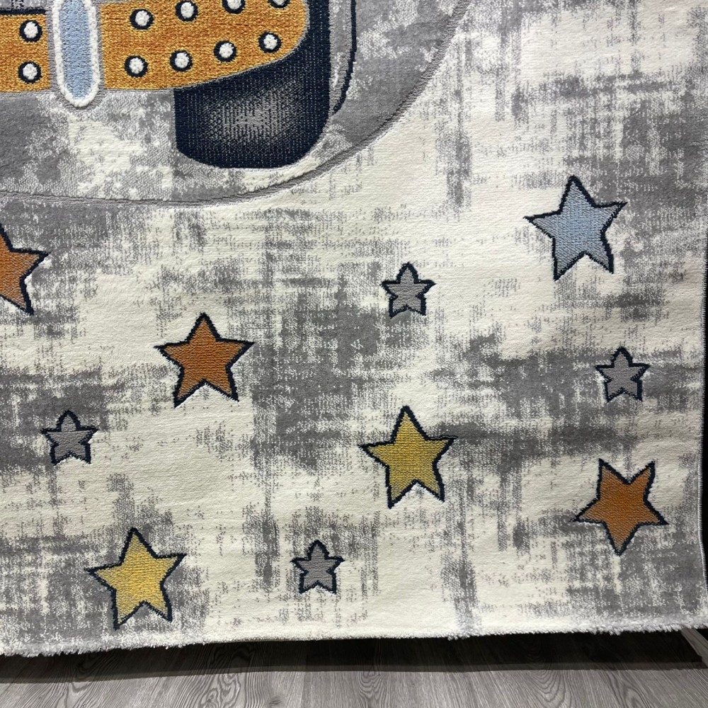 سجاد تركي اطفال كيدز 52644B اللون ابيض رصاصي فاتح مقاس 300*400