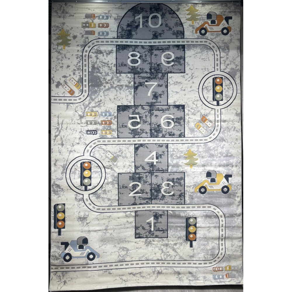 سجاد تركي اطفال كيدز 52645A اللون ابيض رصاصي فاتح مقاس 80*150