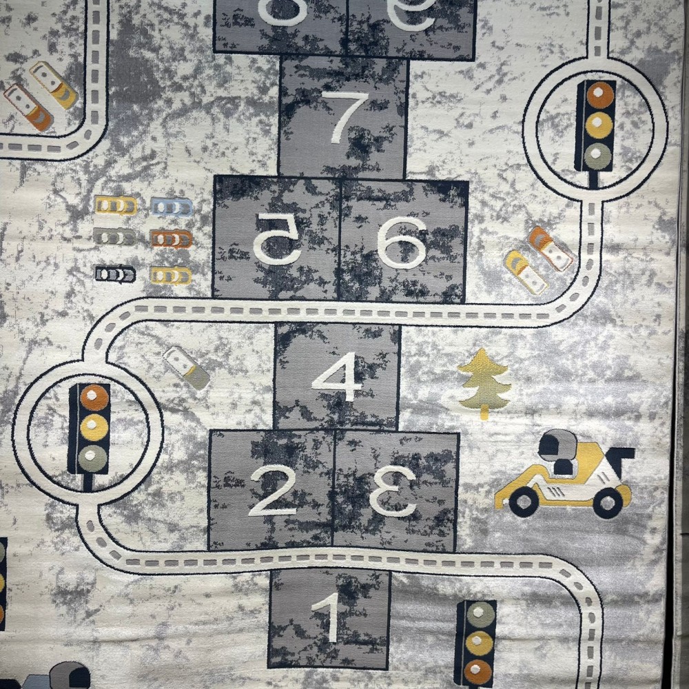 سجاد تركي اطفال كيدز 52645A اللون ابيض رصاصي فاتح مقاس 80*150