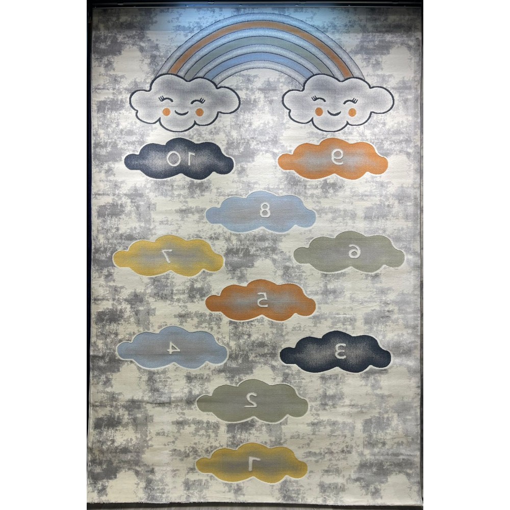 سجاد تركي اطفال كيدز 40679A اللون ابيض رصاصي فاتح مقاس 80*150