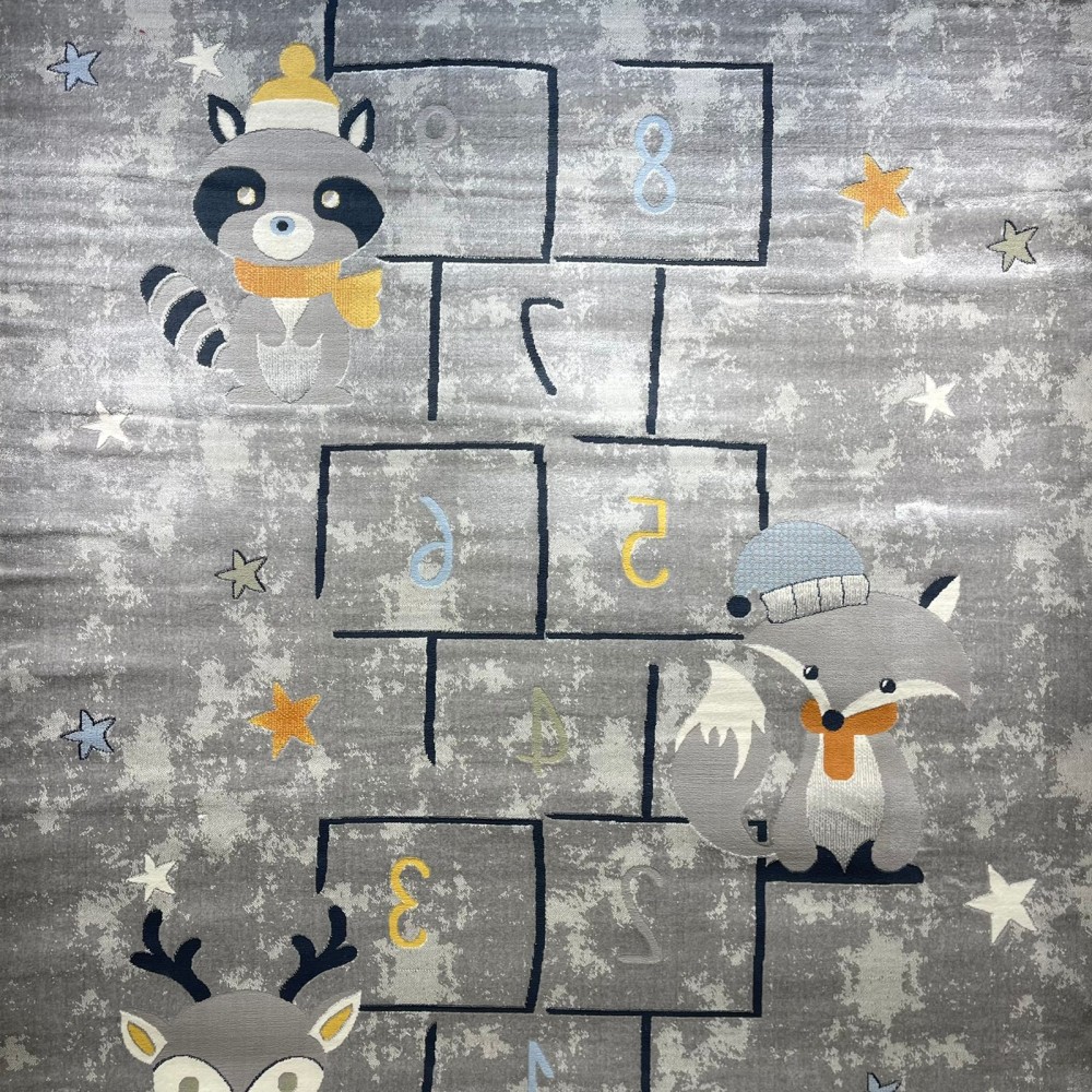 سجاد تركي اطفال كيدز 40684A اللون ابيض رصاصي فاتح مقاس 300*400