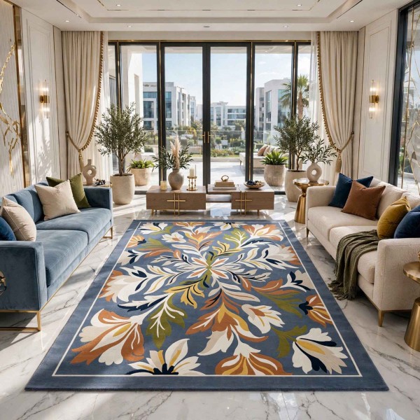 سجاد برلنت تركي نقش كوري 9938A سماوي كريم - مقاس 250*350 سم حفل السجادة