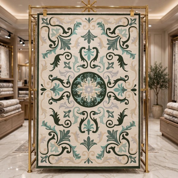 Hand woven AlHibah rug Korean design HR18A cream Dark green size 300*400