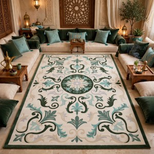 Hand woven AlHibah rug Korean design HR18A cream Dark green size 300*400