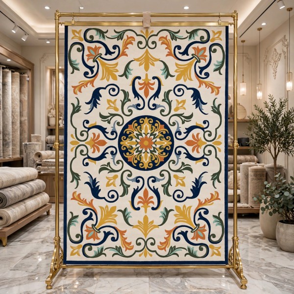 Hand woven AlHibah rug Korean design HR18A cream navy size 400*500
