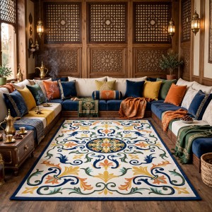 Hand woven AlHibah rug Korean design HR18A cream navy size 400*500