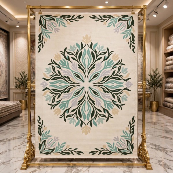 Hand woven AlHibah rug Korean design HR19A cream Dark green size 400*500