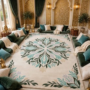 Hand woven AlHibah rug Korean design HR19A cream Dark green size 400*500