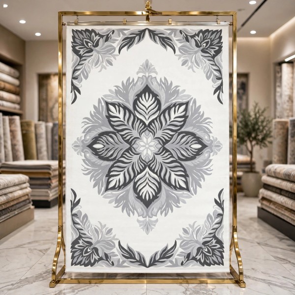 سجاد يدوي الهبه تصميم كوري HR22A رصاصي فاتح بيج مقاس 400*700