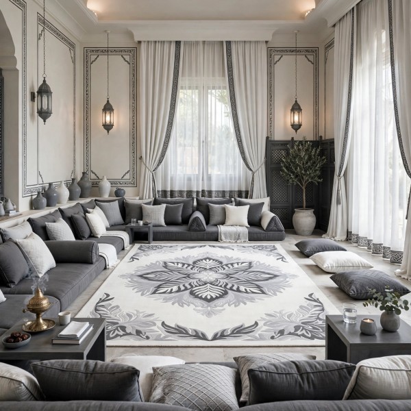 سجاد يدوي الهبه تصميم كوري HR22A رصاصي فاتح بيج مقاس 400*700