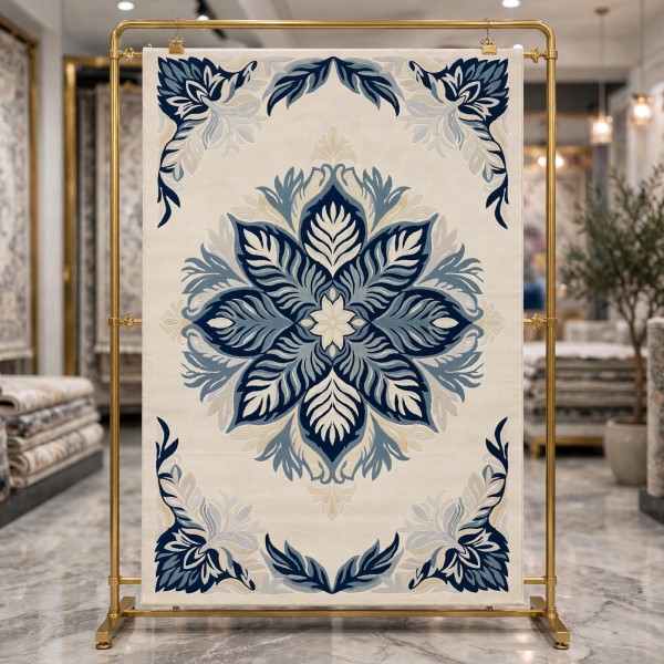 سجاد يدوي الهبه تصميم كوري HR22A كريم كحلي مقاس 400*700