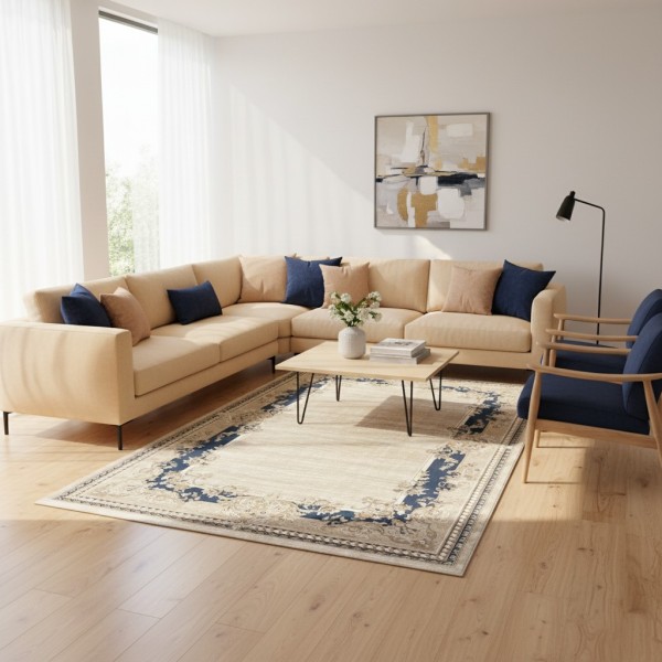 سجاد تركي مودرن لمسة HD37A كريم سماوي مقاس 200*300