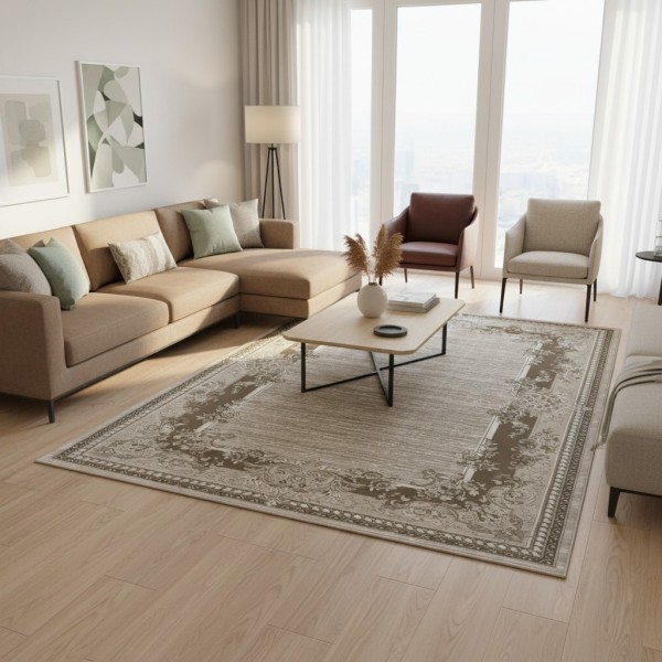سجاد تركي مودرن لمسة HD37A كريم بني مقاس 250*350