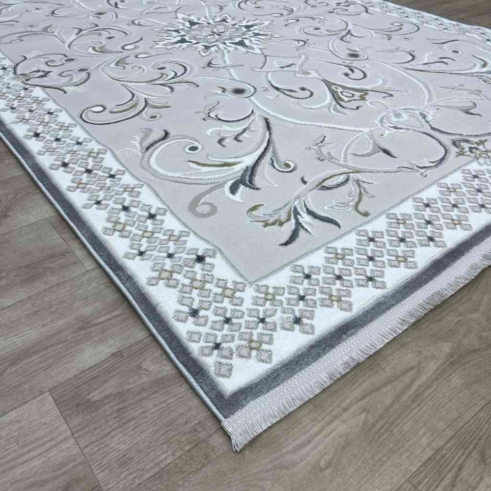 سجاد تركي نرمين نقش فرنسي AM77A كريم رصاصي مقاس 80*150