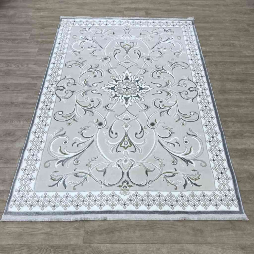 سجاد تركي نرمين نقش فرنسي AM77A كريم رصاصي مقاس 80*150