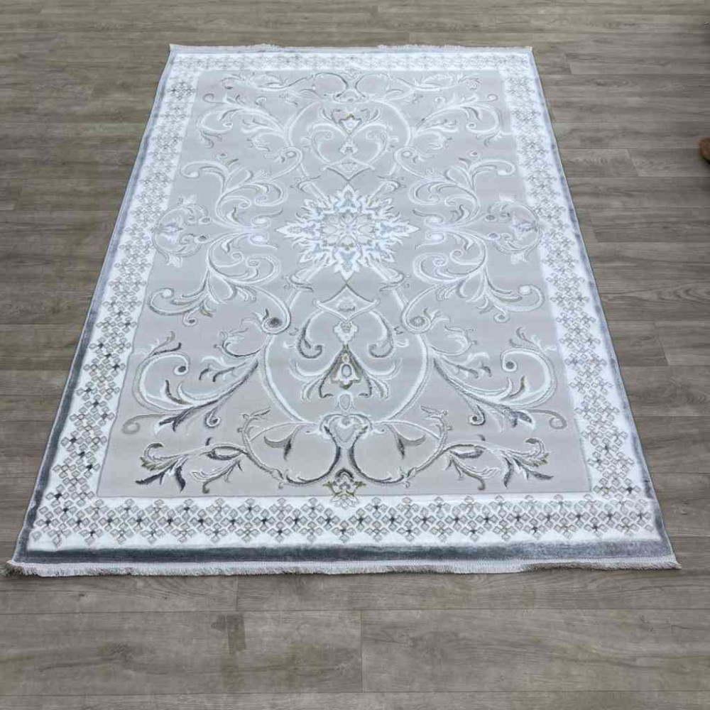 سجاد تركي نرمين نقش فرنسي AM77A كريم رصاصي مقاس 80*150