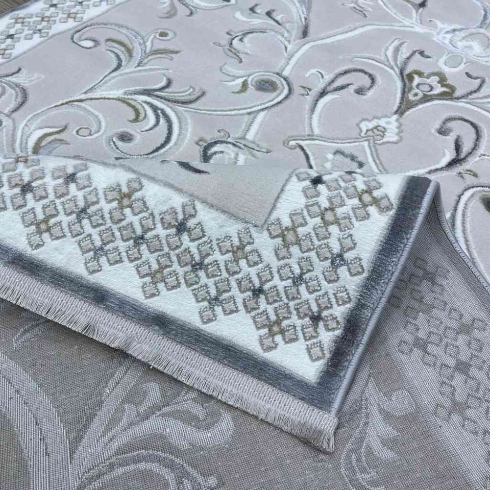 سجاد تركي نرمين نقش فرنسي AM77A كريم رصاصي مقاس 80*150