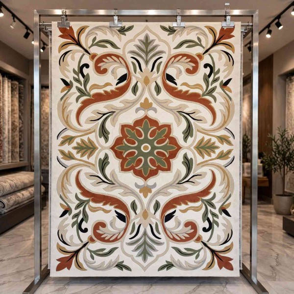 Turkish rug ANATOLIA French pattern D0036 WHITE COKME size 50*80
