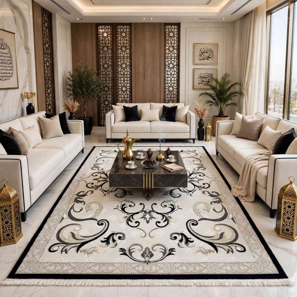 سجاد تركي موناكو P1808 ايفوري اسود مقاس 400*600