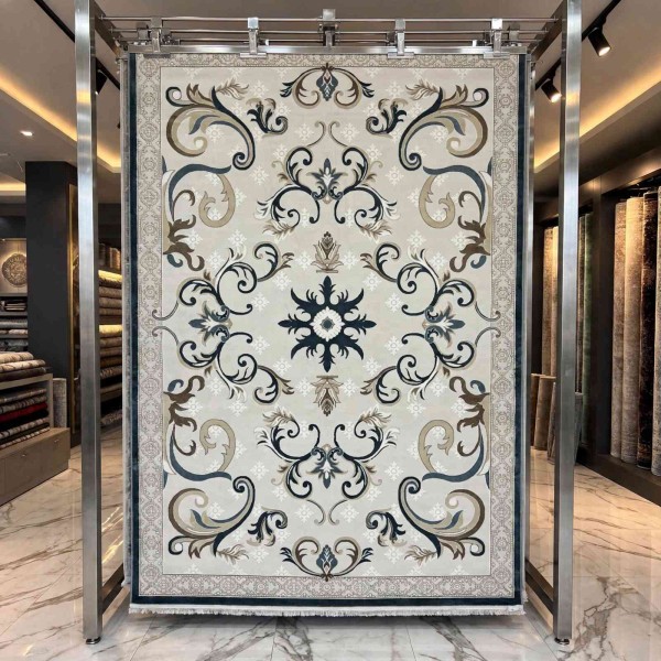monaco Turkish Rug P1808 IVORYDark sky blue Size 100*300