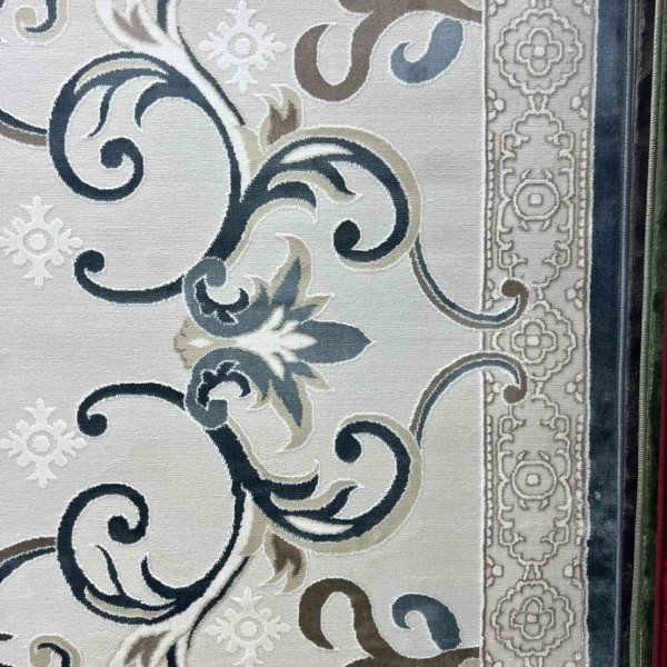 monaco Turkish Rug P1808 IVORYDark sky blue Size 100*300