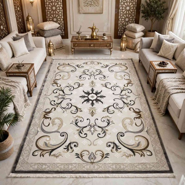 سجاد تركي موناكو P1808 ايفوري رصاصي غامق مقاس 400*600