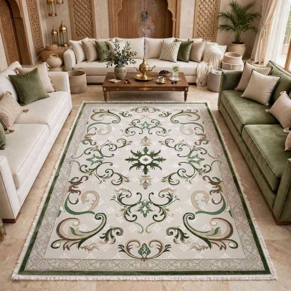 سجاد تركي موناكو P1808 ايفوري اخضر غامق مقاس 100*200
