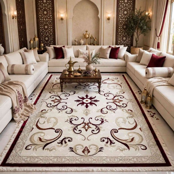 monaco Turkish Rug P1808 IVORY Dark red Size 50*80