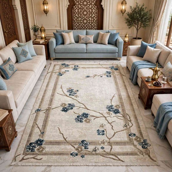 سجاد تركي موناكو P1312 ايفوري سماوي غامق مقاس 400*500