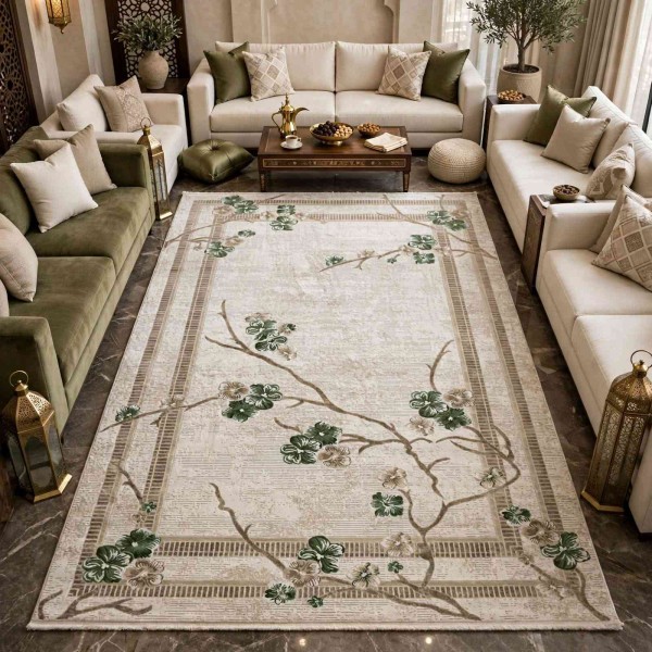 monaco Turkish Rug P1312 IVORY Dark green Size 400*600
