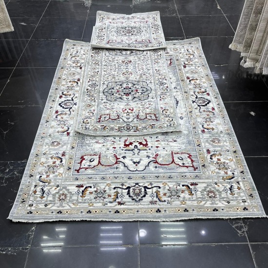 طقم بوهيمي سجاد تركي A1541A رصاصي صاصي مقاس  200*300+100*200+50*80