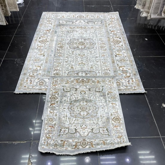 طقم بوهيمي سجاد تركي A1541A كريم رصاصي مقاس  150*220+80*200+80*100