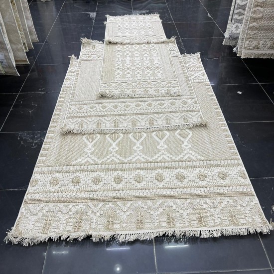 Majid set of four Turkish burlap rugs NF85A cream beige size 150*220+120*170+80*200+80*100