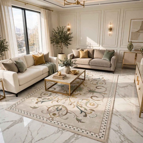 SARAY Turkish Rug Korean OZ723B cream - 200x300 cm Living Room Carpet