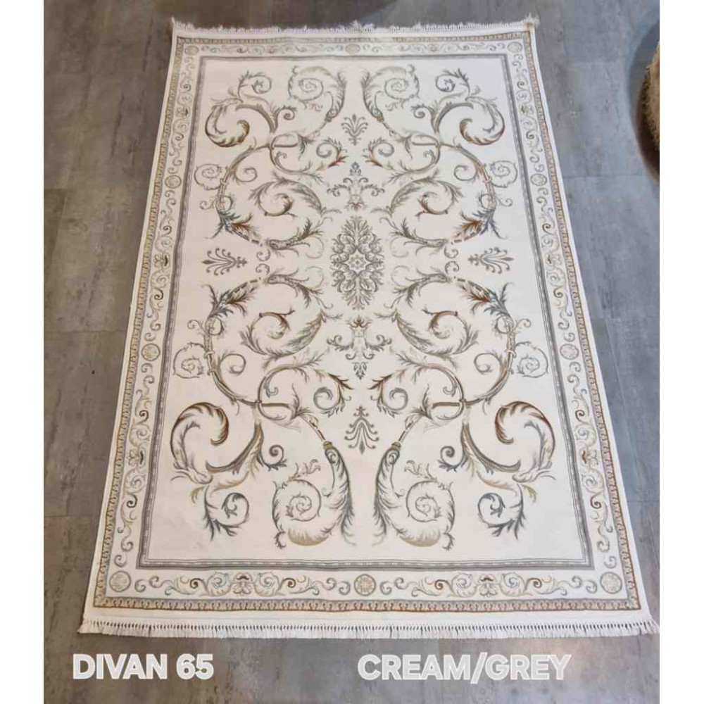 سجاد تركي ديفان 39465A كريم رصاصي مقاس 400*600