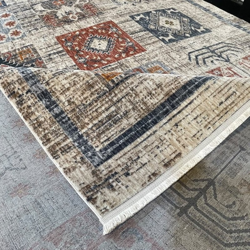 سجاد بوهيمي تركي امبيرا O307G بيج مولتي روز مقاس 150*220