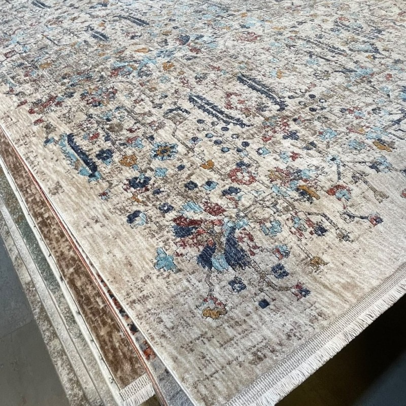 سجاد بوهيمي تركي امبيرا KP73A كريم سماوي غامق مقاس 100*200