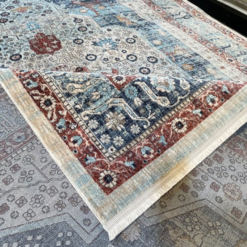 Turkish Bohemian rugs EMPIRE KP81B Cream Dark Blue Size 80*150
