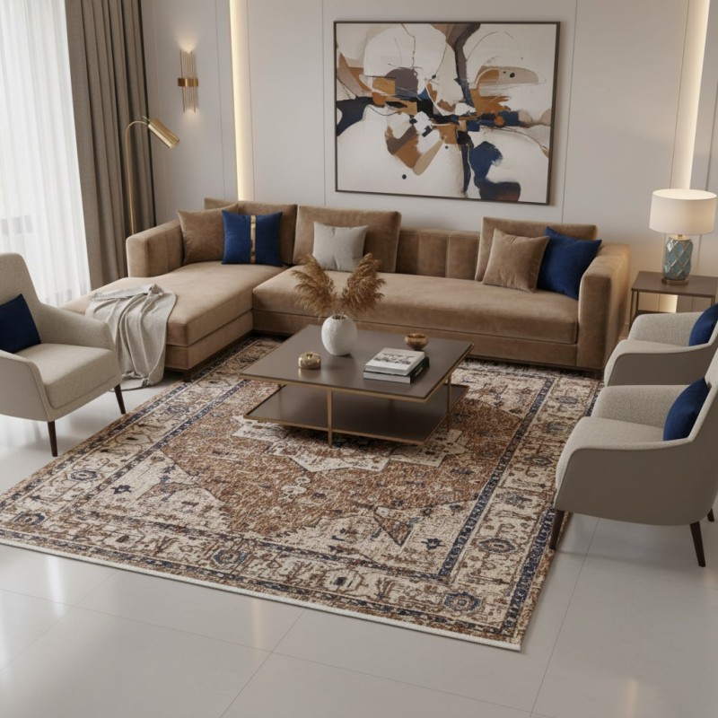 سجاد بوهيمي تركي امبيرا K086G بيج غامق مقاس 50*80