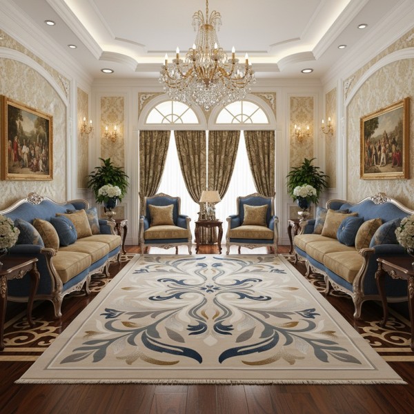 LARA Turkish Designer Rugs 42762A CREAM BLUE size 50*80