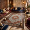 Turkish Bukhara QUADRA Afghani Rug KR64B BEIGE BROWN Size 150*220
