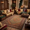 Turkish Bukhara QUADRA Afghani Rug KR64B GREEN NAVY Size 80*150